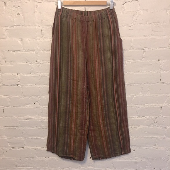 Flax Pants - Flax cropped linen pants multi color stripe small